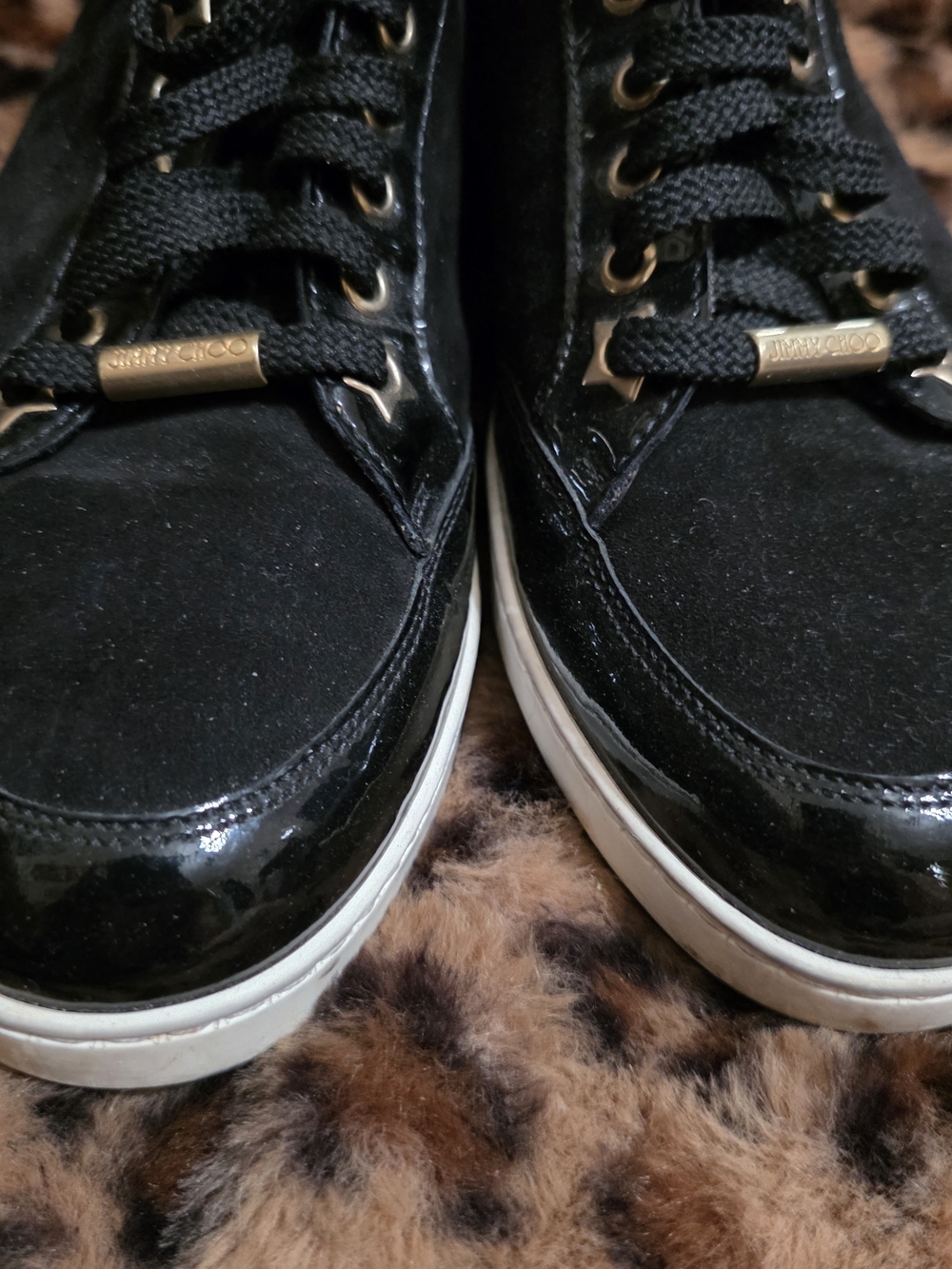 Jimmy Choo Black Suede & Patent Sneakers - Picture 4 of 6